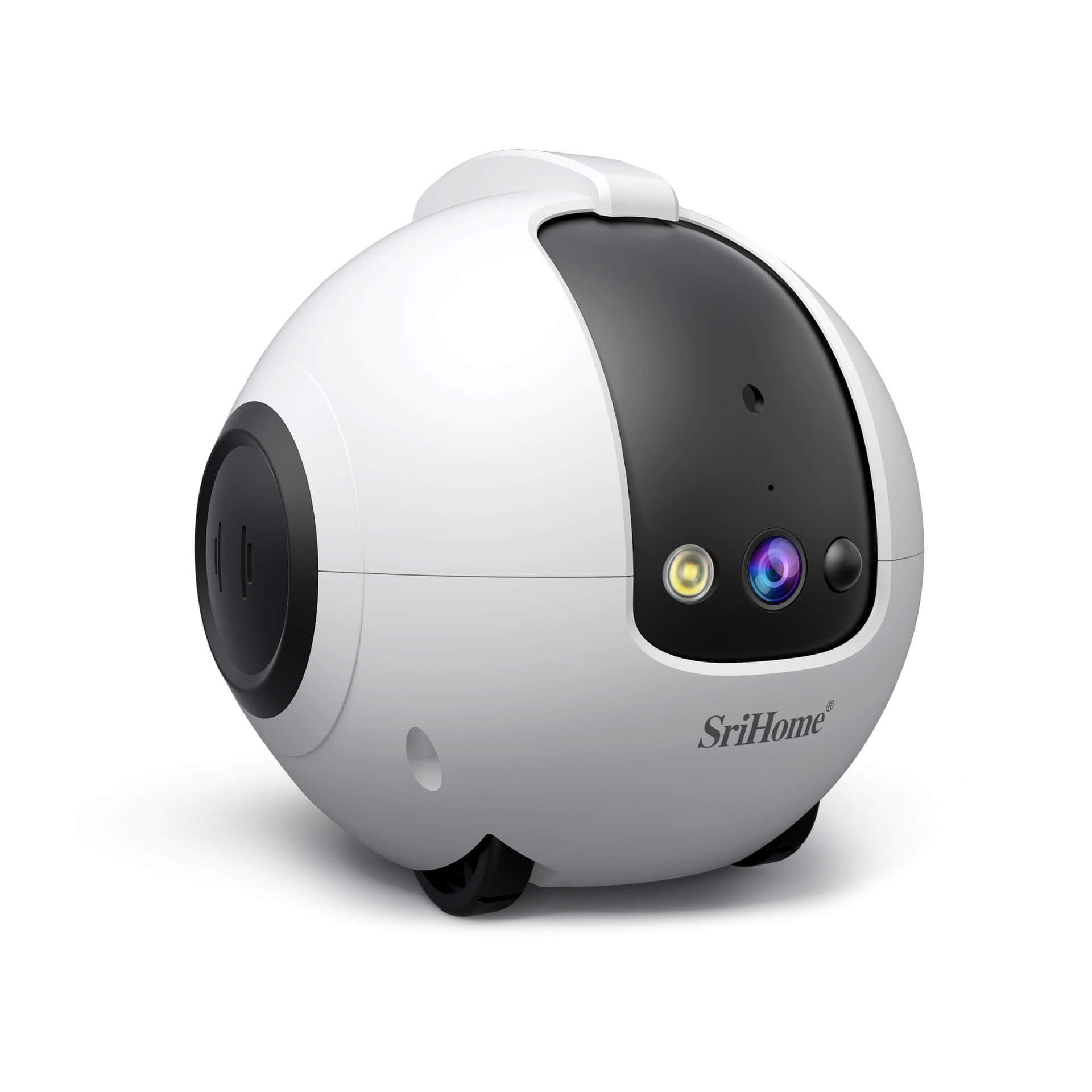 White spherical robot with black accents on a white background, branded 'SiriHome'.