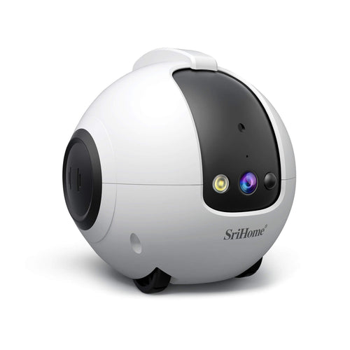 White spherical robot with black accents on a white background, branded 'SiriHome'.